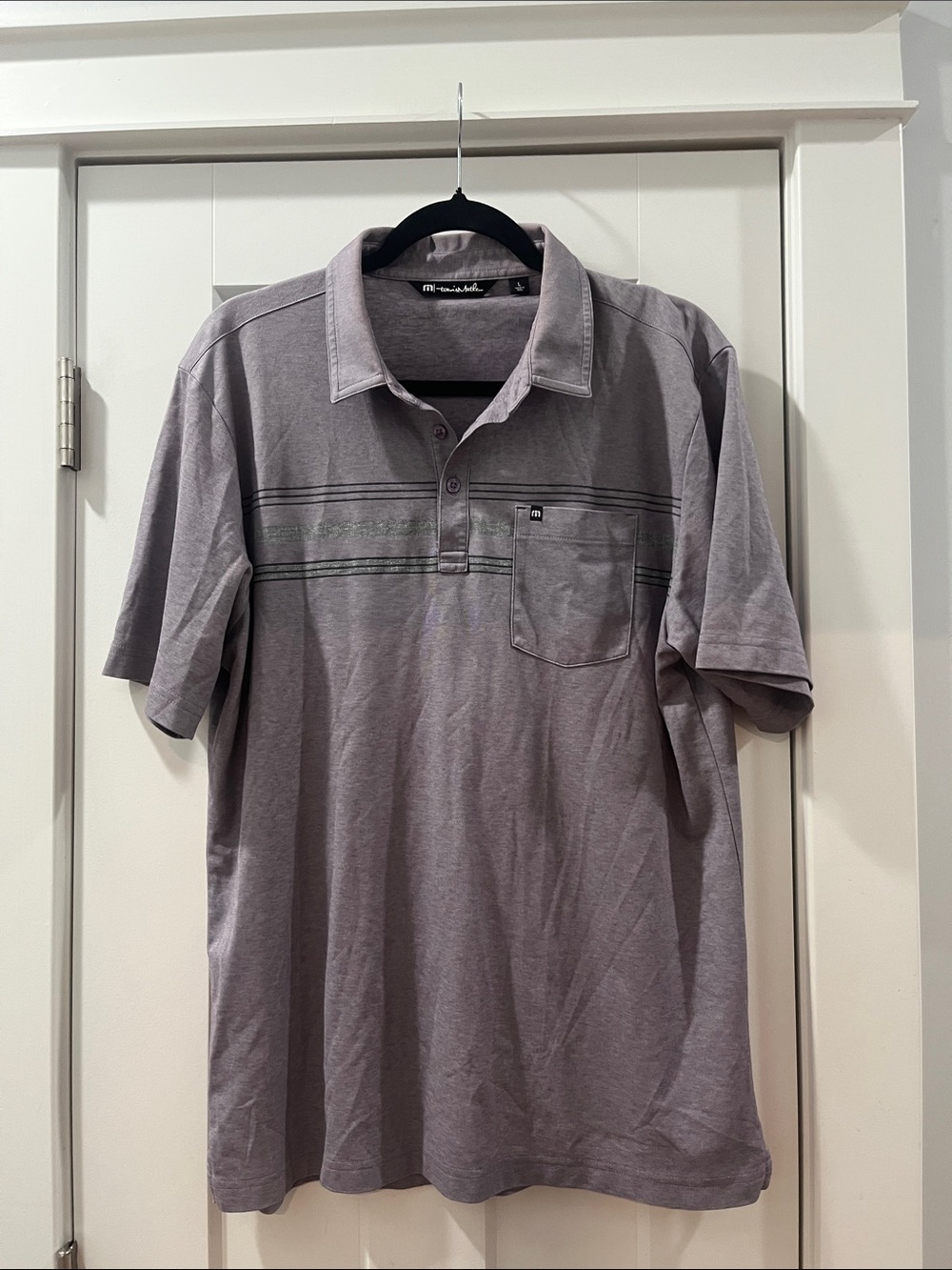 Travis Mathew Gold Purple Grey Stripe Polo Shirt Pima Cotton Blend  Men's Large